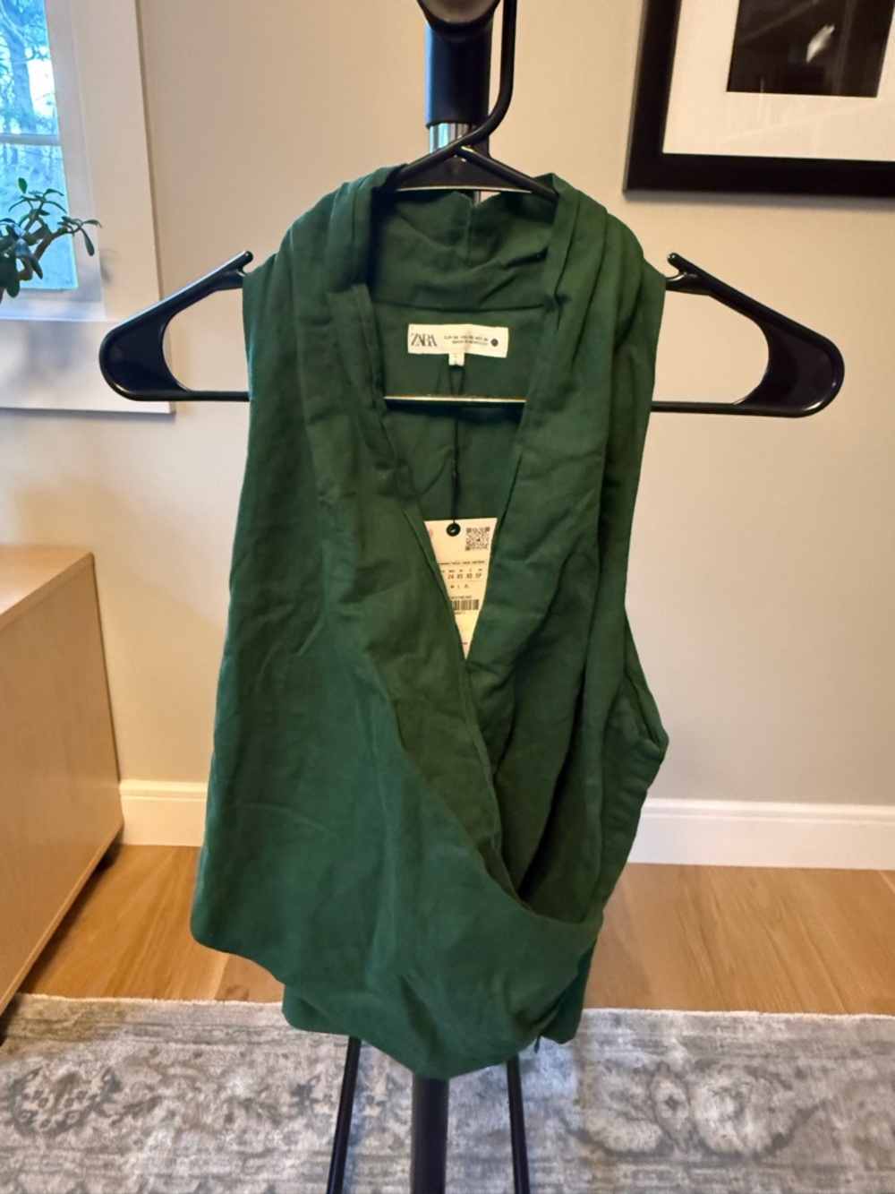 Zara Forest Green Linen-Blend Sleeveless Top